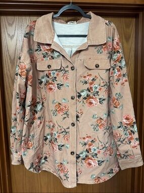 Bibi Floral Button-Front Shacket in Blush Pink